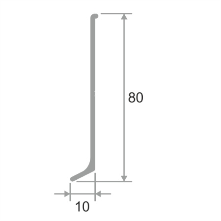 PL 80.3000.AA L-образный плинтус H=80 мм, алюминий анодированный, цвет серебро, длина 3000 мм