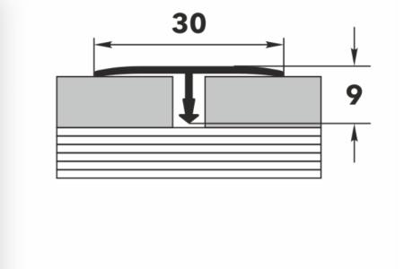 Т 30-1.2700.042л Т-образный порог 30 мм, алюминий анодированный, цвет шампань, длина 2700 мм