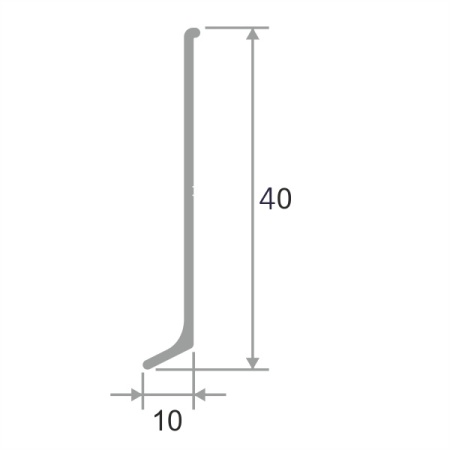 PL 40.3000.AA L-образный плинтус H=40 мм, алюминий анодированный, цвет серебро, длина 3000 мм