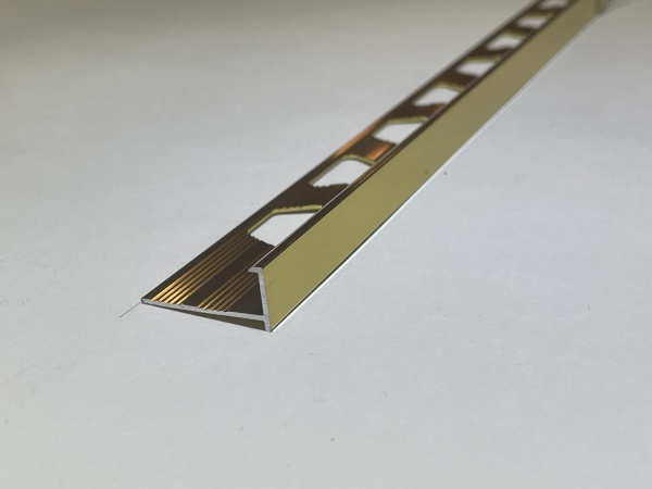 ПО-201 Г-профиль под плитку H= 10 мм, алюминий блестящий, цвет золото глянец, длина 2700 мм