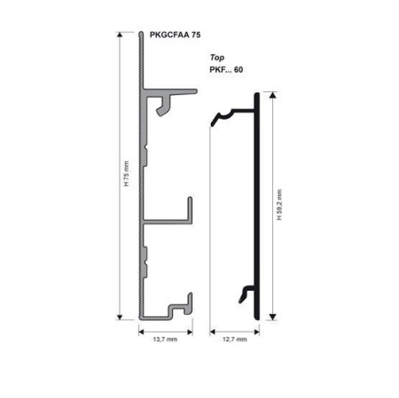 PKFLAA 60 Верхний элемент д/плинтуса PROSKIRTING FLAT H=60мм, алюм анод, цвет серебро, длина 2000 мм