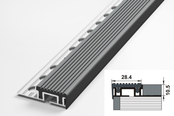 ПУ 09-1.2500.414 Порог-накладка 25 мм для плитки до 10,5 мм, алюм нат, цвет ПВХ-серый, длина 2500 мм